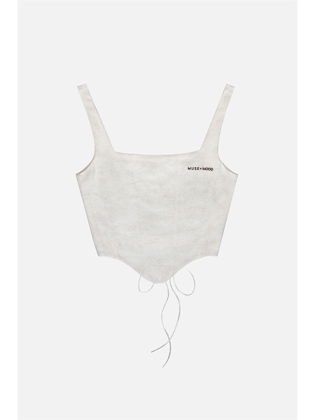 Bej Kare Yaka Nakışlı Askılı Crop Kadın Büstiyer-4