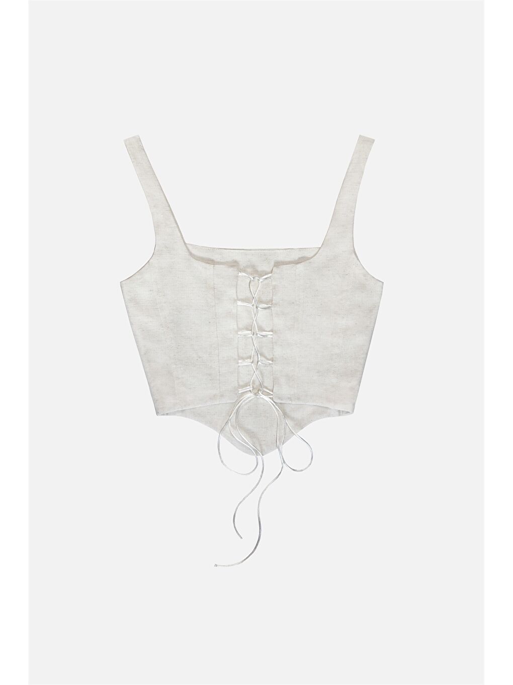 Bej Kare Yaka Nakışlı Askılı Crop Kadın Büstiyer-5