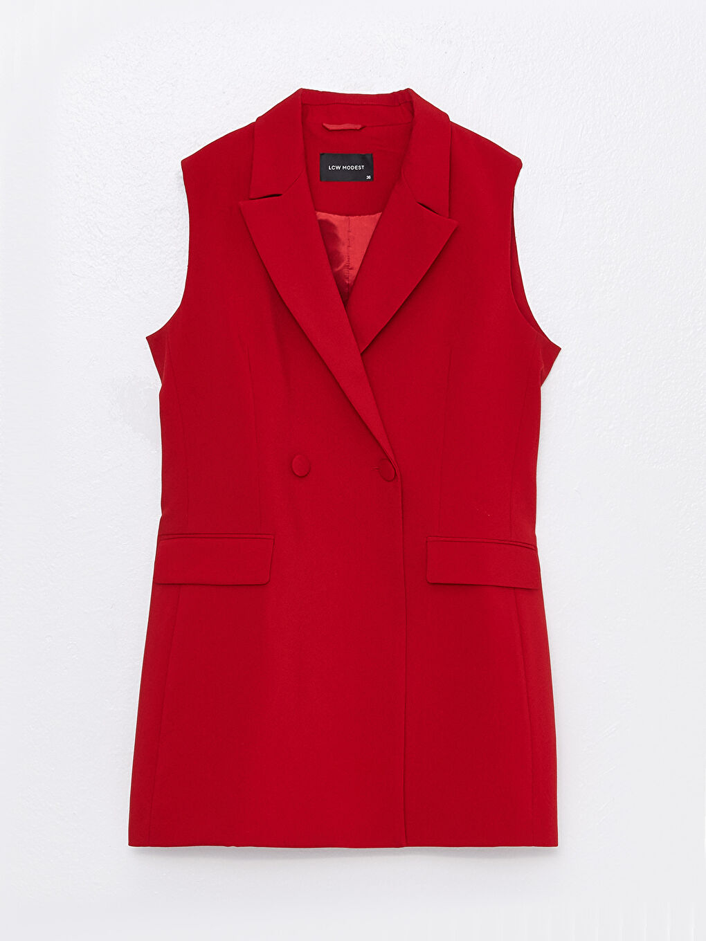 Kırmızı Kadın Ceket Yaka Düz Yelek-5