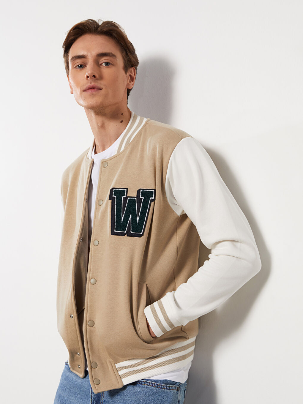 Bej Rahat Kalıp Uzun Kollu Erkek Kolej Ceket