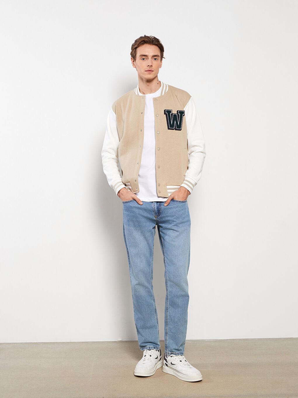 Bej Rahat Kalıp Uzun Kollu Erkek Kolej Ceket-2