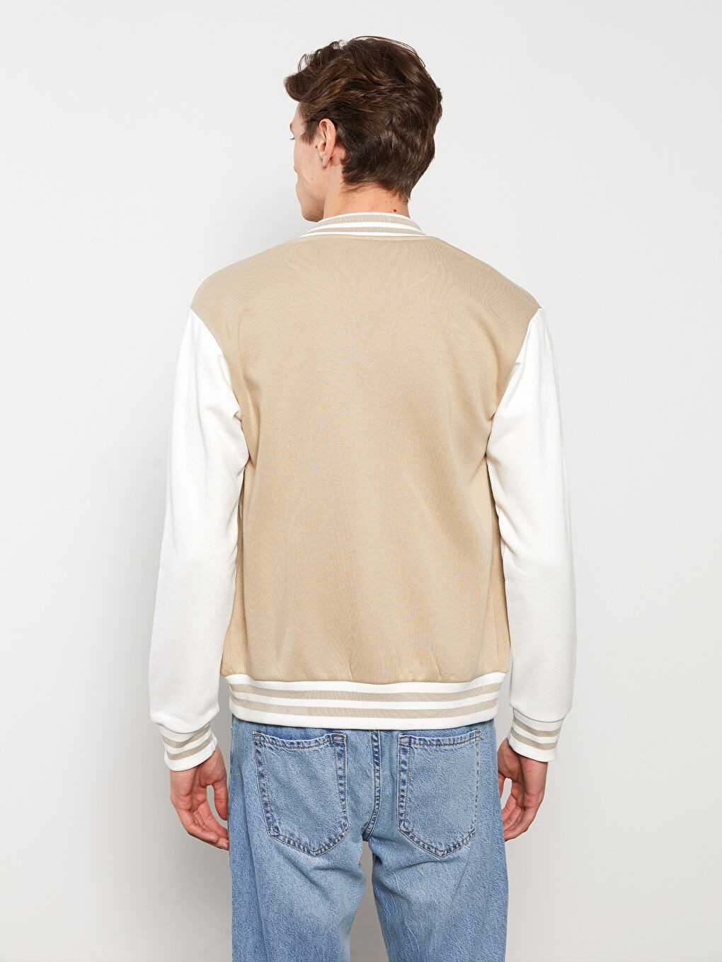 Bej Rahat Kalıp Uzun Kollu Erkek Kolej Ceket-4