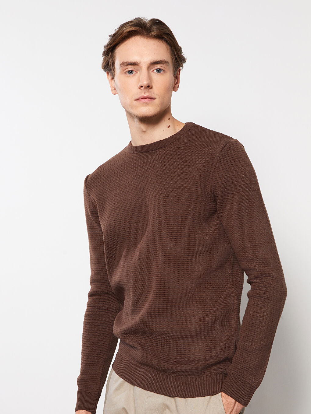 Kahverengi Bisiklet Yaka Erkek Triko Kazak