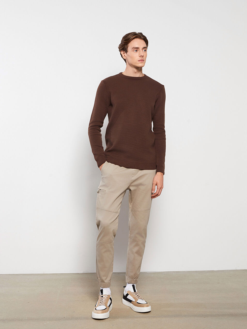 Kahverengi Bisiklet Yaka Erkek Triko Kazak-2