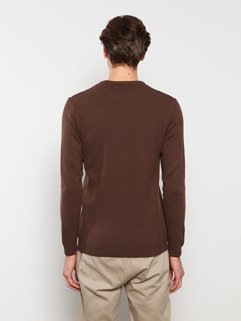 Kahverengi Bisiklet Yaka Erkek Triko Kazak-4