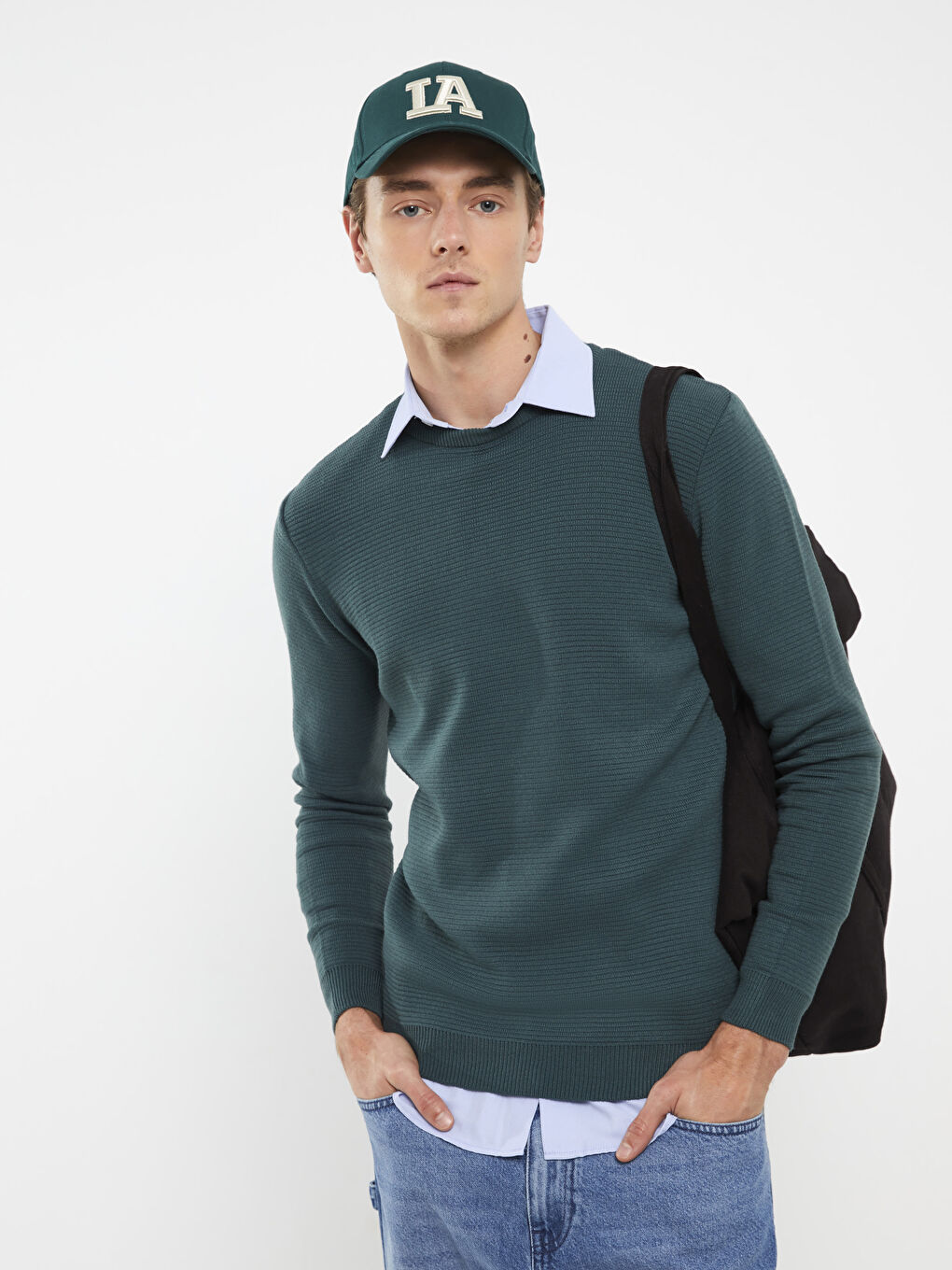 Yeşil Bisiklet Yaka Erkek Triko Kazak