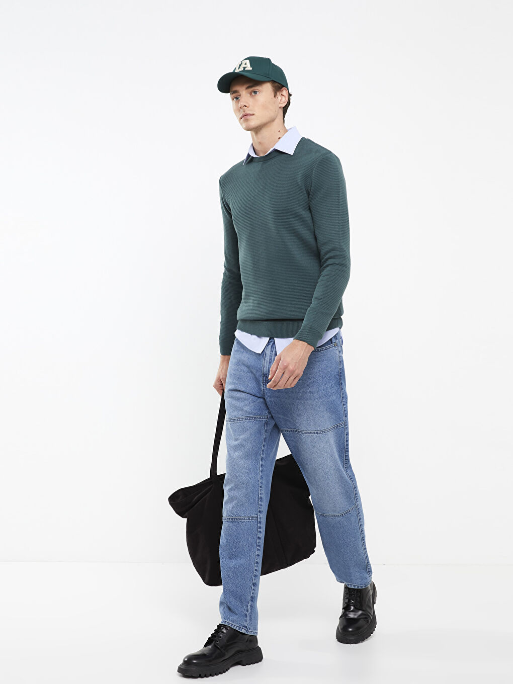 Yeşil Bisiklet Yaka Erkek Triko Kazak-2