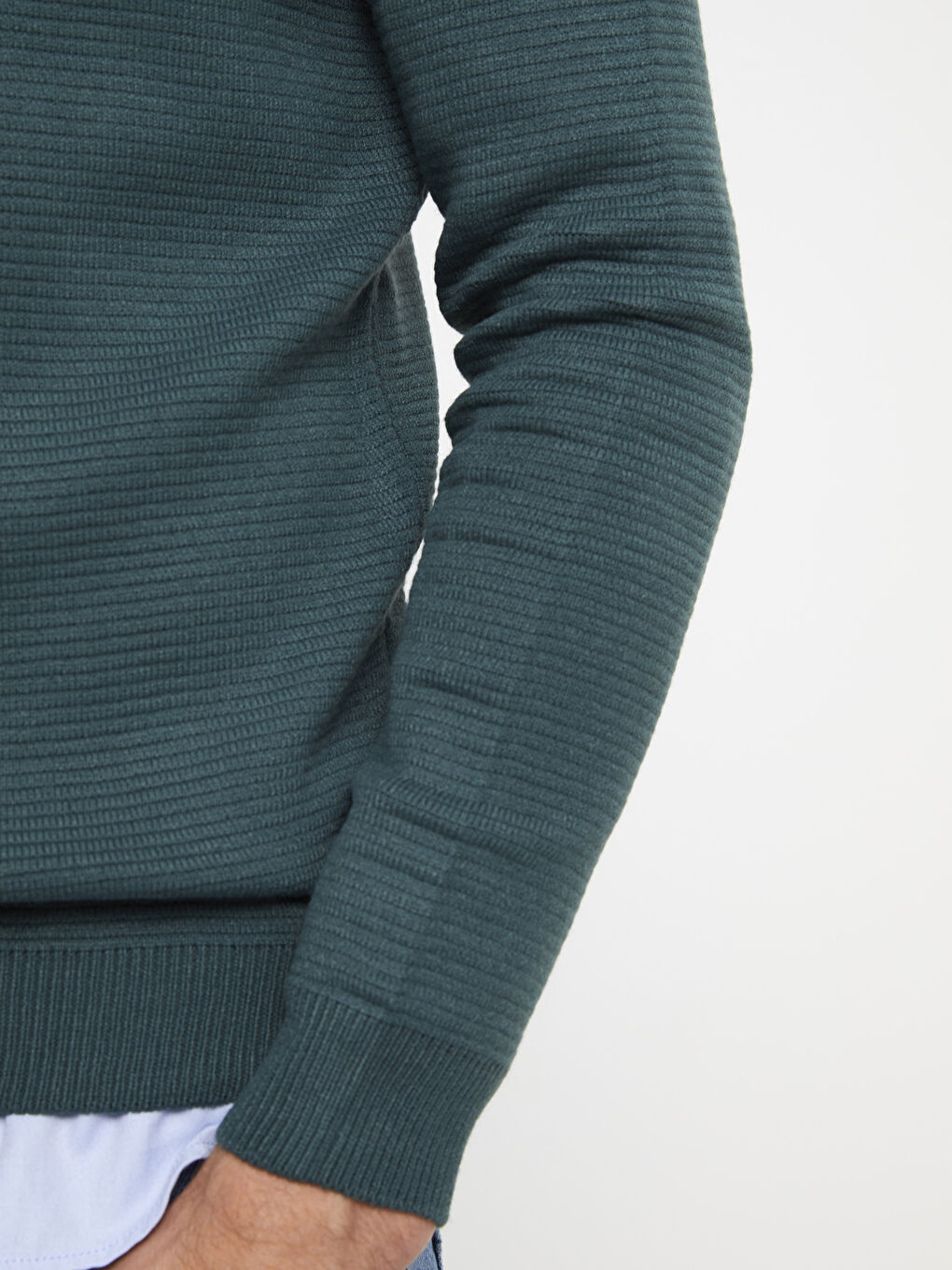 Yeşil Bisiklet Yaka Erkek Triko Kazak-3