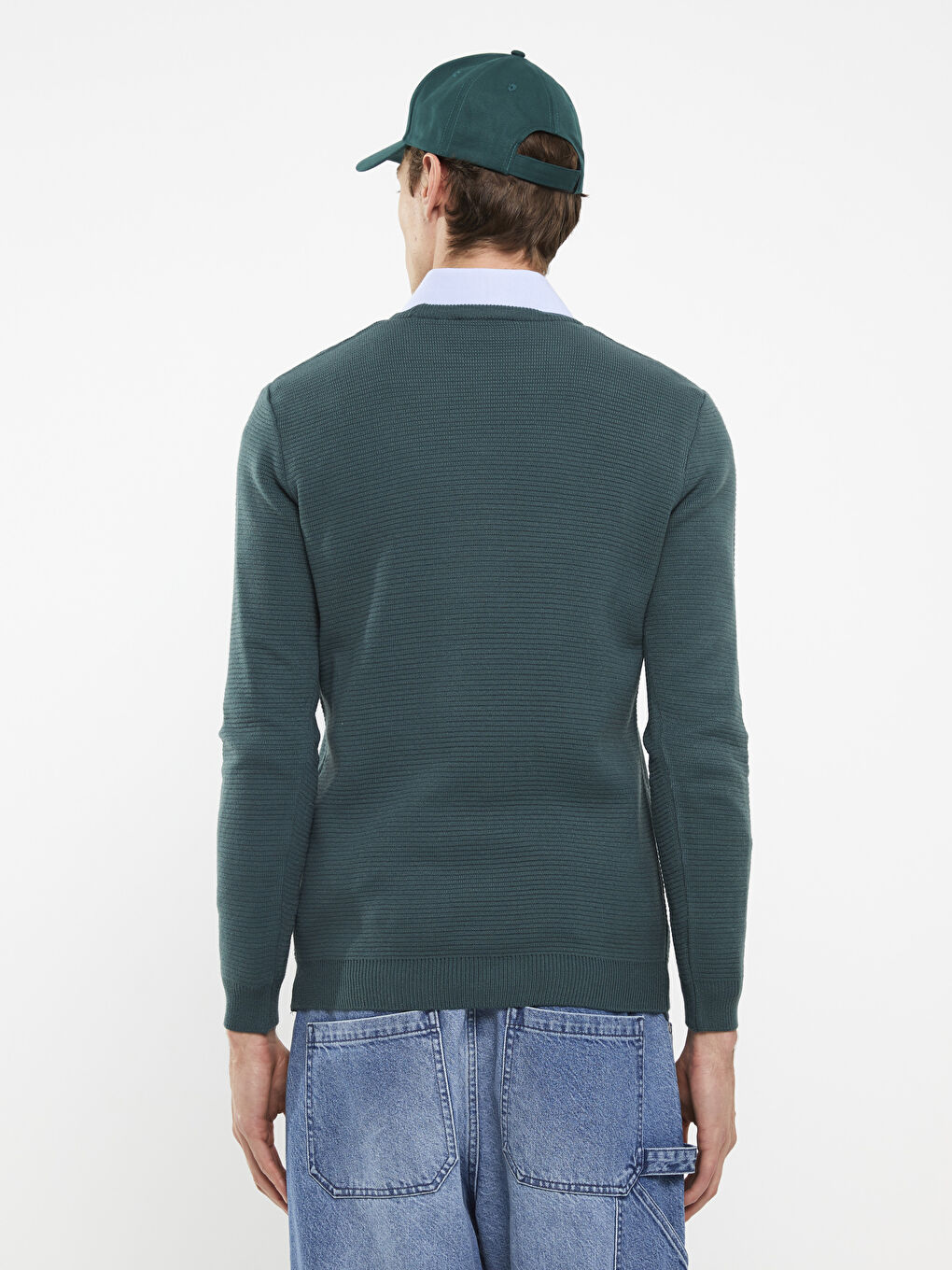 Yeşil Bisiklet Yaka Erkek Triko Kazak-4