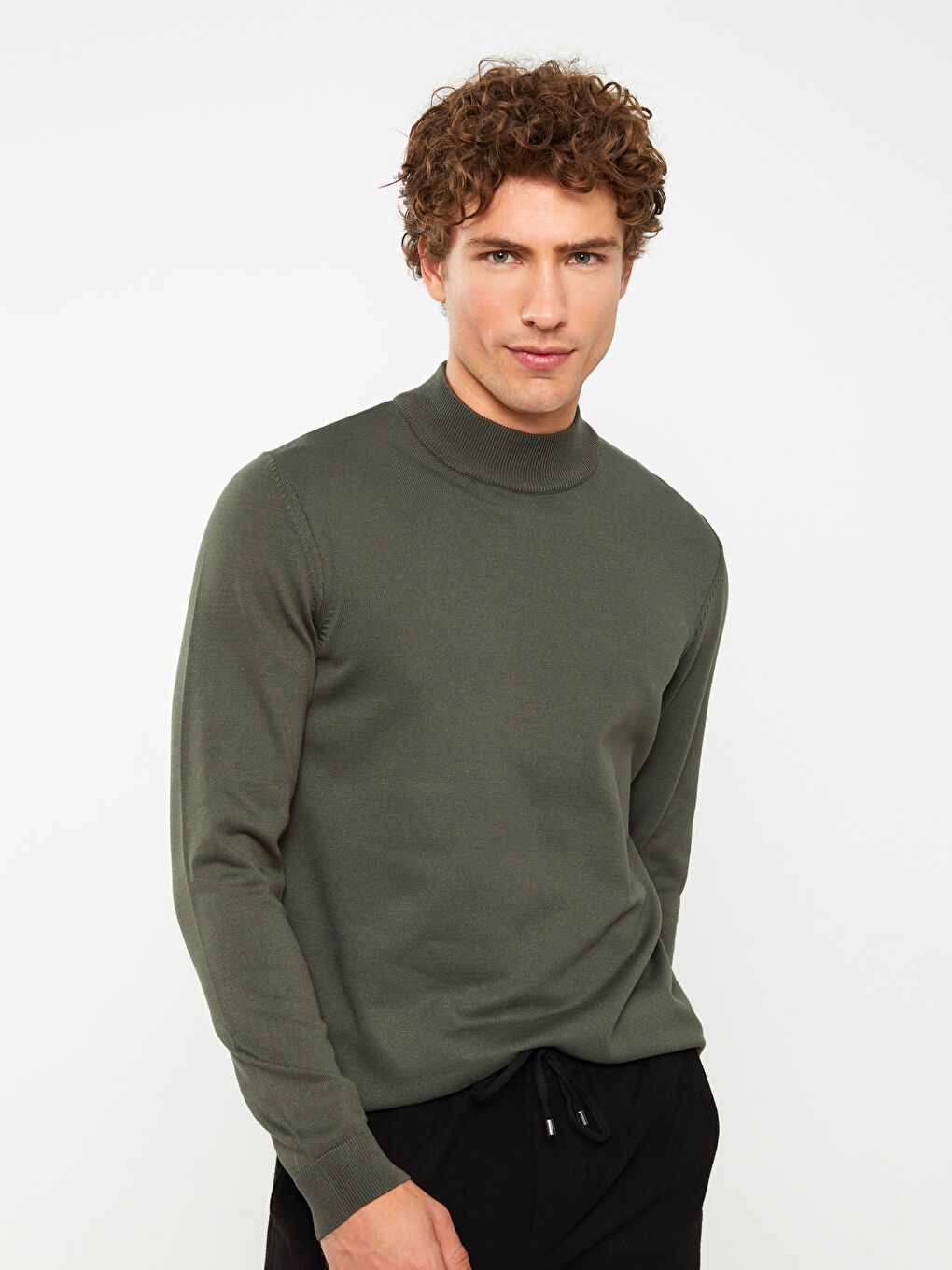 Yeşil Yarım Balıkçı Yaka Uzun Kollu Erkek Triko Kazak