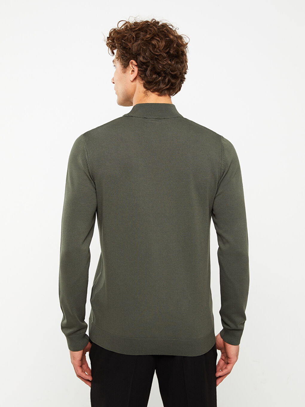 Yeşil Yarım Balıkçı Yaka Uzun Kollu Erkek Triko Kazak-4