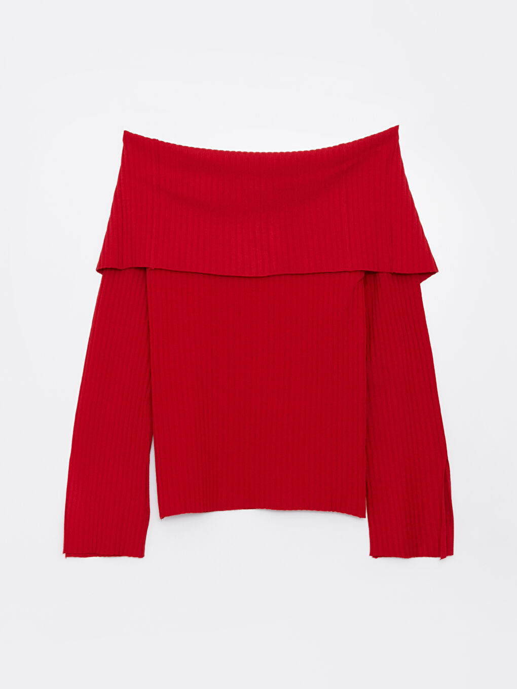 Kırmızı Kayık Yaka Düz Uzun Kollu Kadın Triko Kazak-7