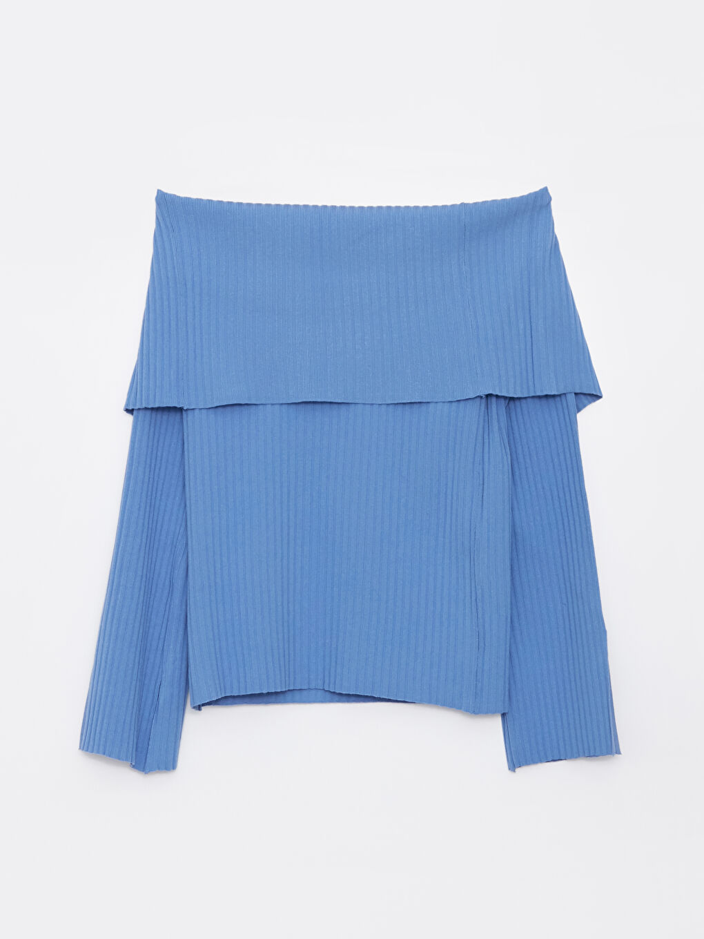 Mavi Kayık Yaka Düz Uzun Kollu Kadın Triko Kazak-6