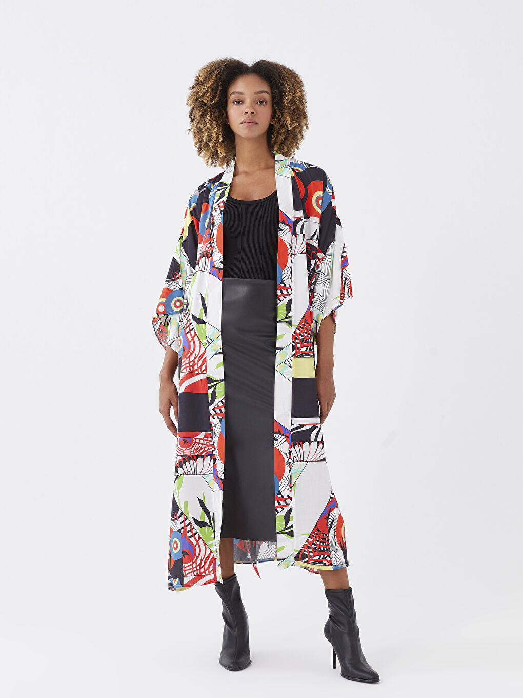 Karışık Şal Yaka Desenli Kadın Kimono-2