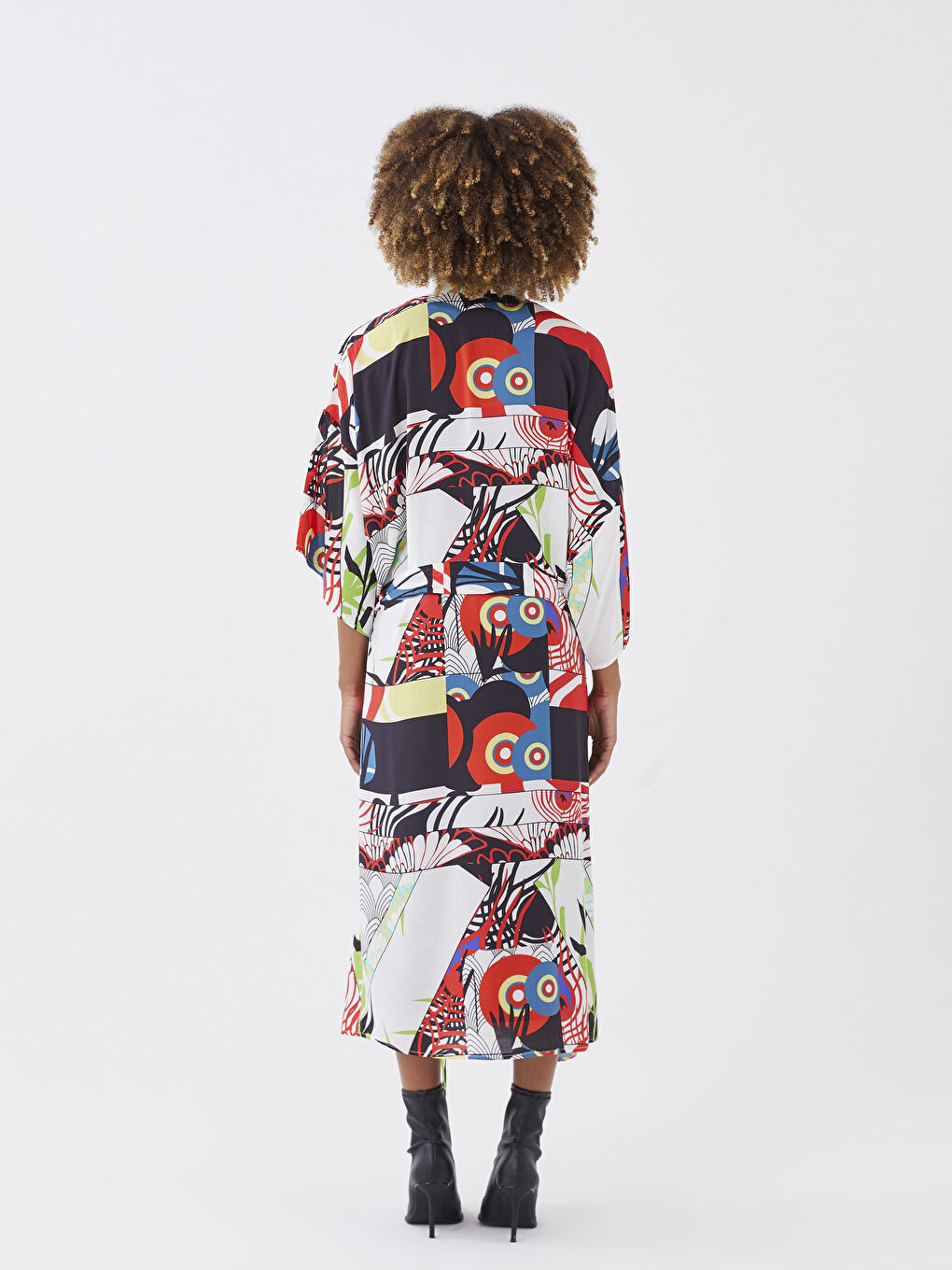 Karışık Şal Yaka Desenli Kadın Kimono-6
