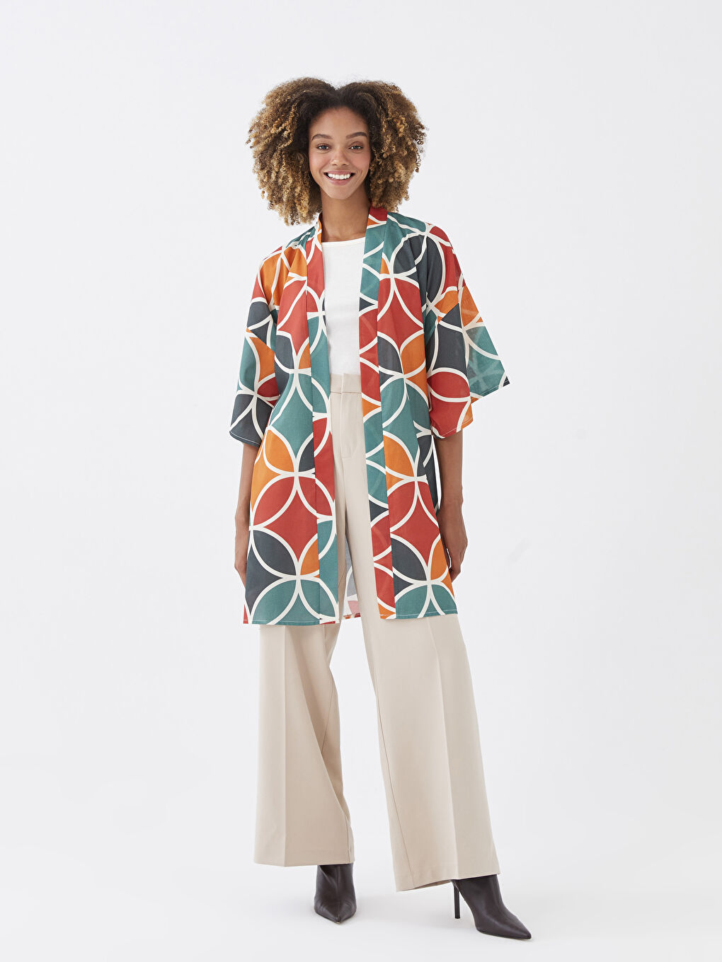 Karışık Şal Yaka Desenli Kadın Kimono-2