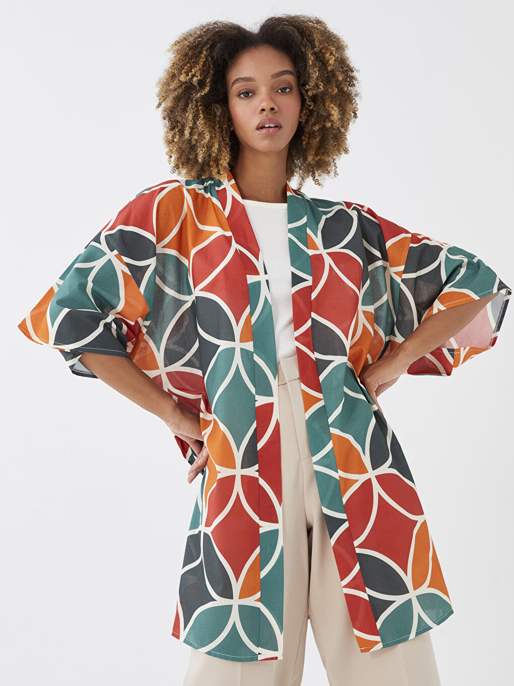 Karışık Şal Yaka Desenli Kadın Kimono-3