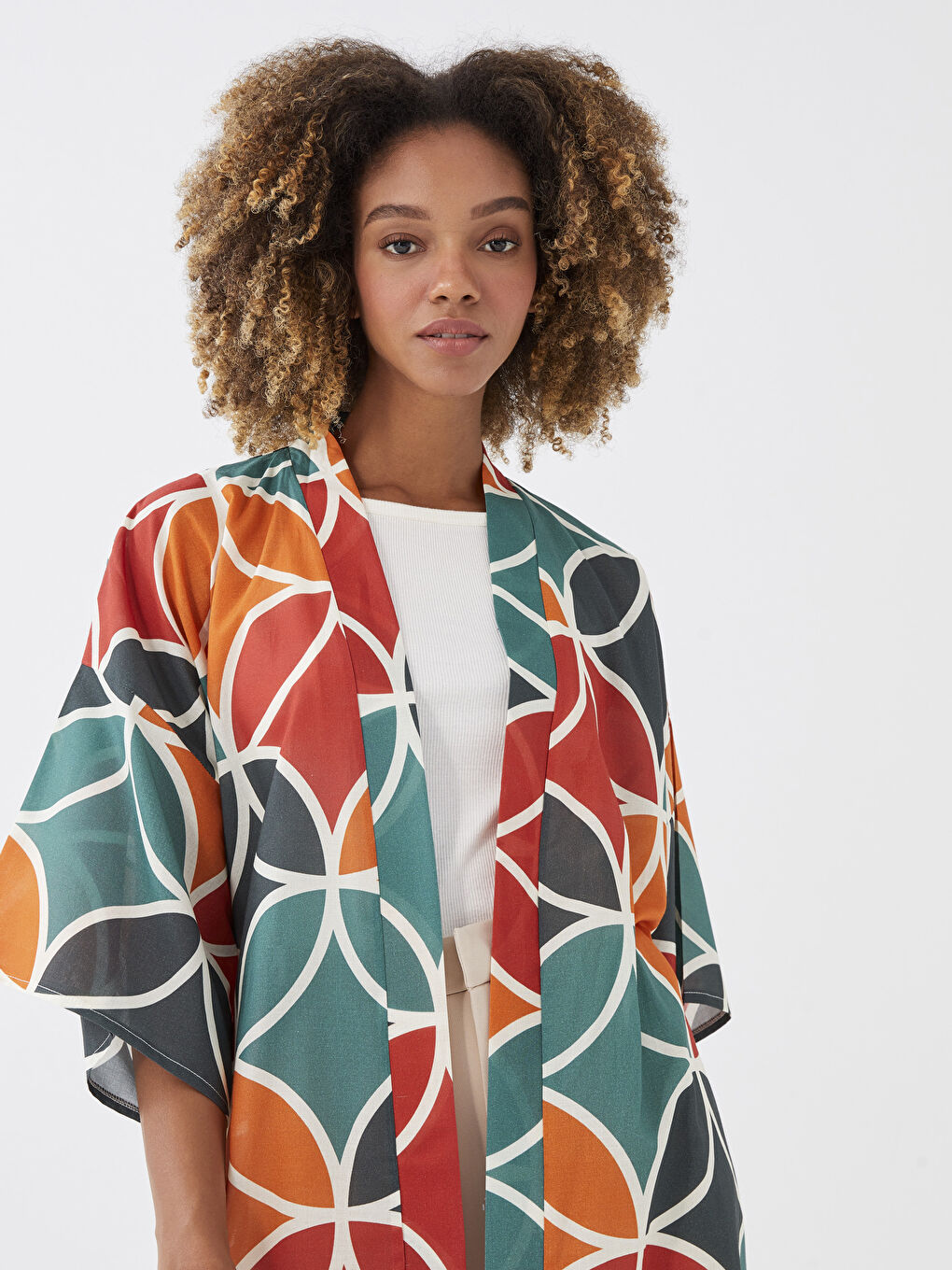 Karışık Şal Yaka Desenli Kadın Kimono-4