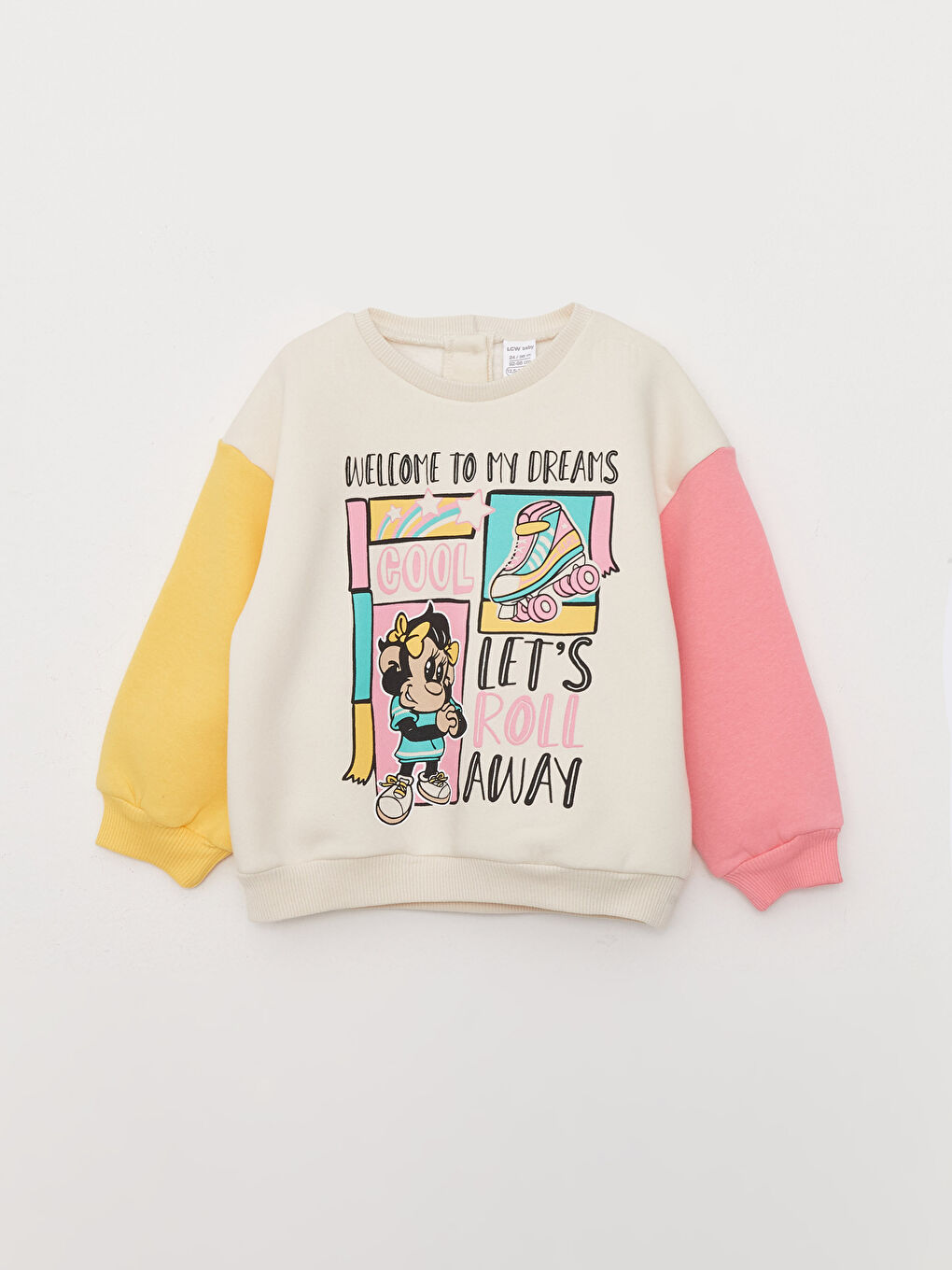 Bej Bisiklet Yaka Uzun Kollu Nostaljik Maymun Baskılı Kız Bebek Sweatshirt ve Eşofman Alt 2'li Takım-4