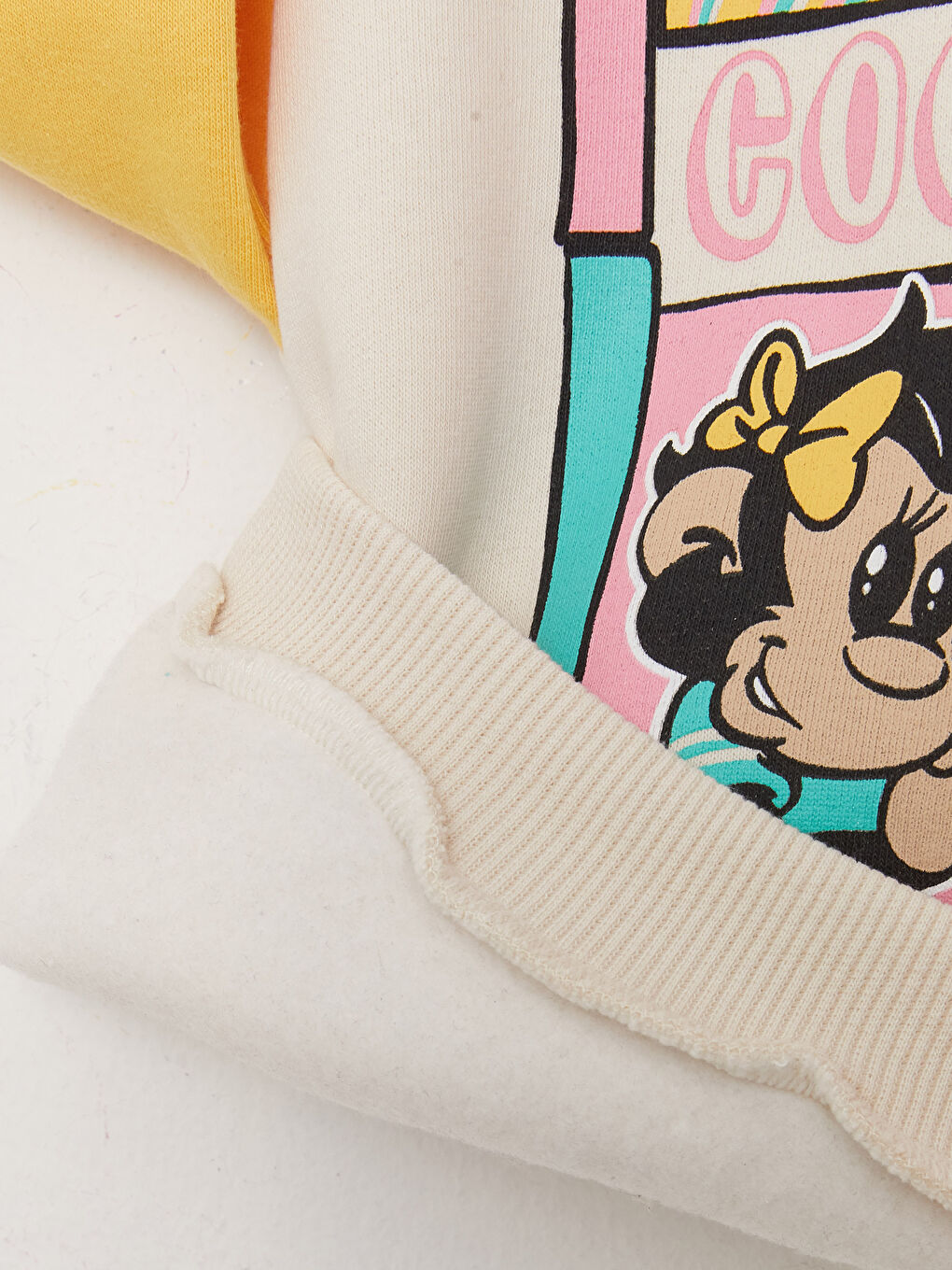 Bej Bisiklet Yaka Uzun Kollu Nostaljik Maymun Baskılı Kız Bebek Sweatshirt ve Eşofman Alt 2'li Takım-8