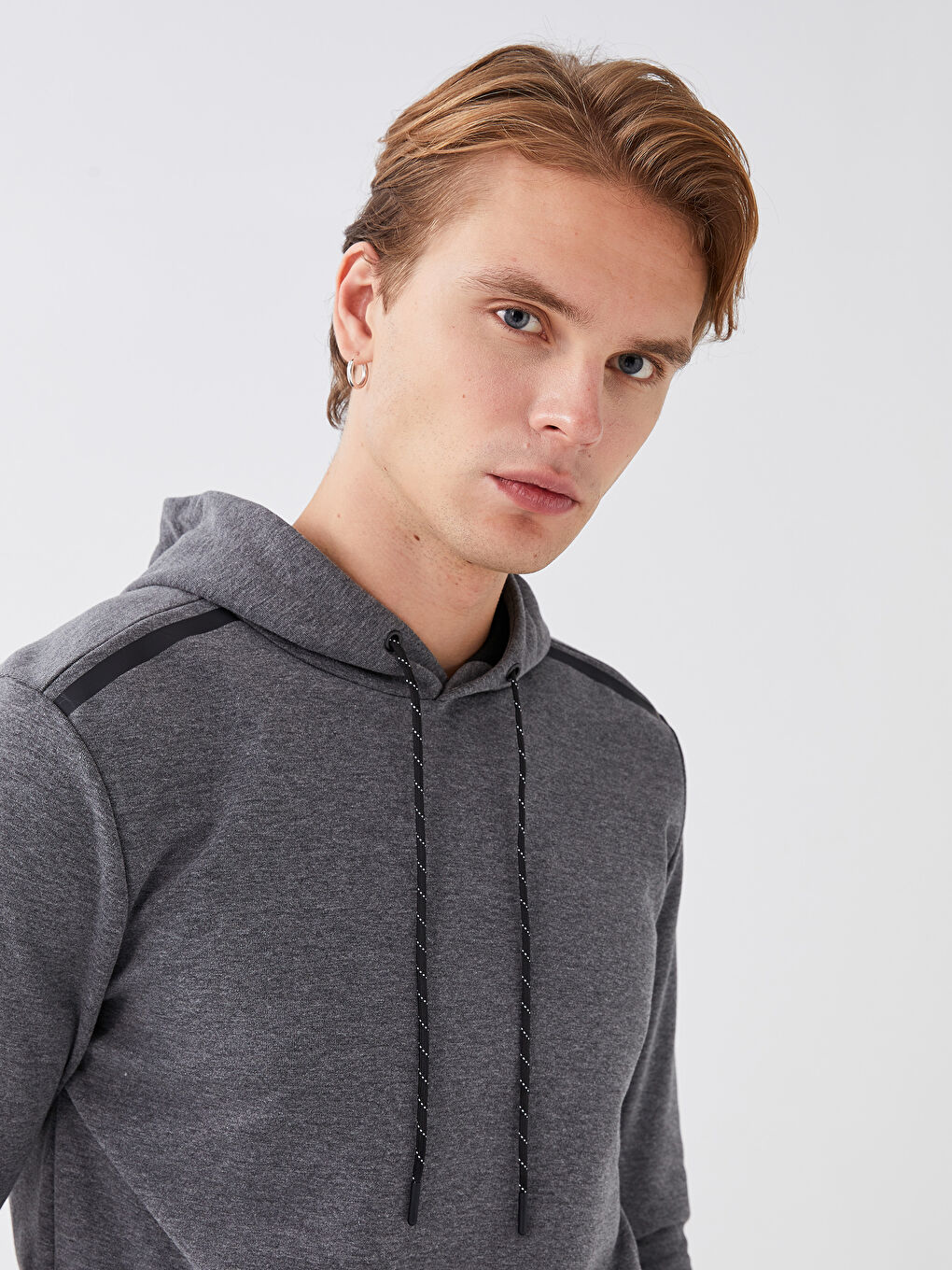 Gri Uzun Kollu Erkek Spor Hoodie-3
