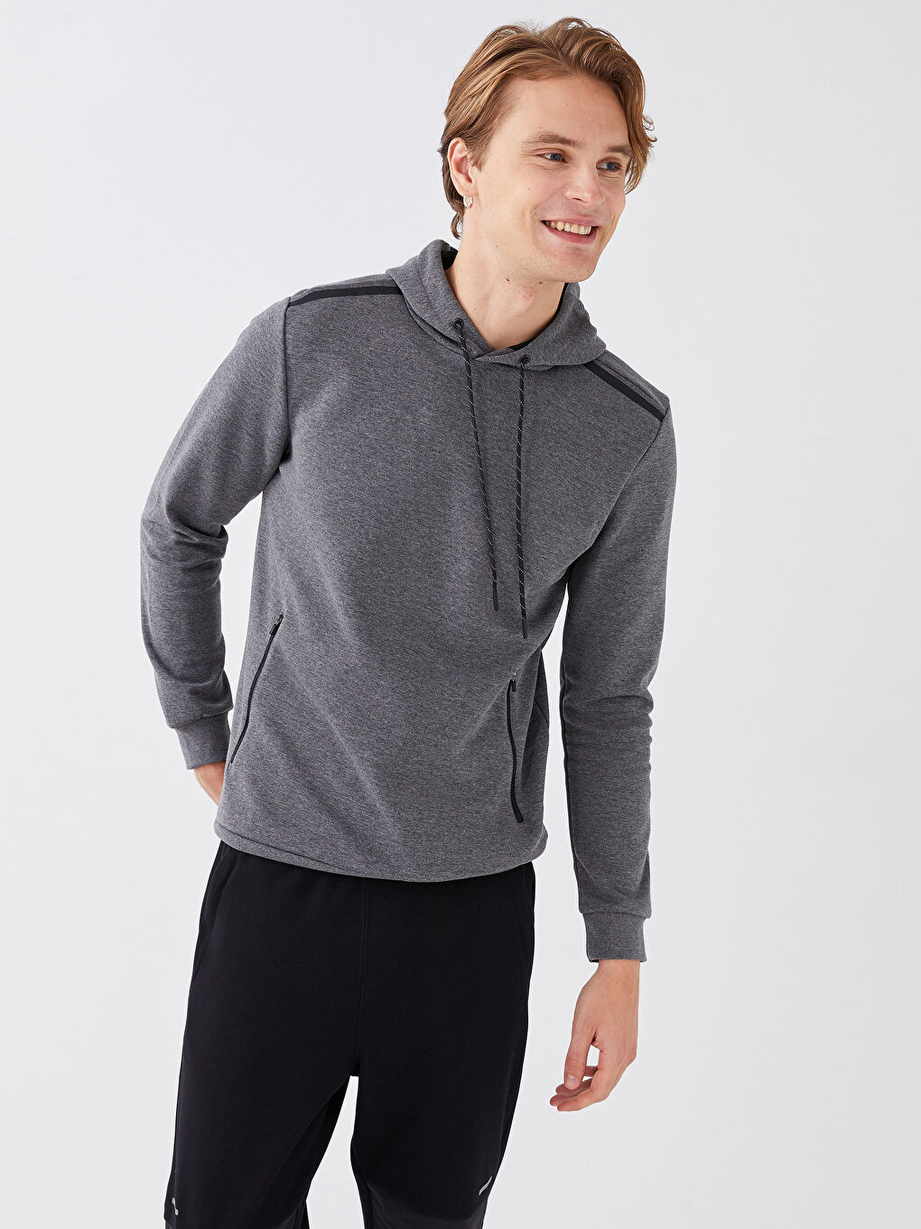 Gri Uzun Kollu Erkek Spor Hoodie