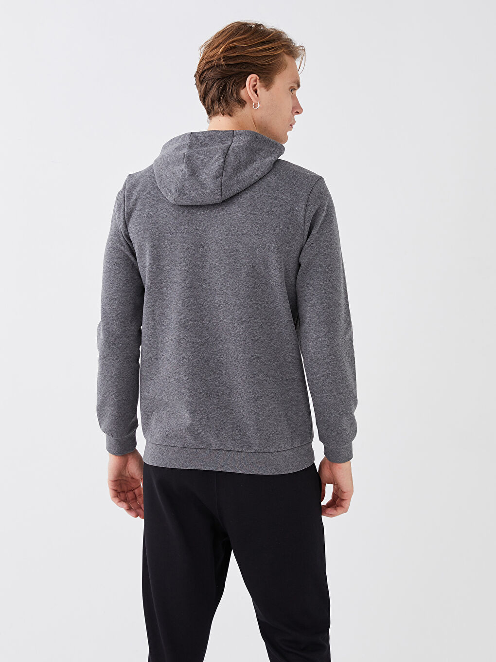 Gri Uzun Kollu Erkek Spor Hoodie-5