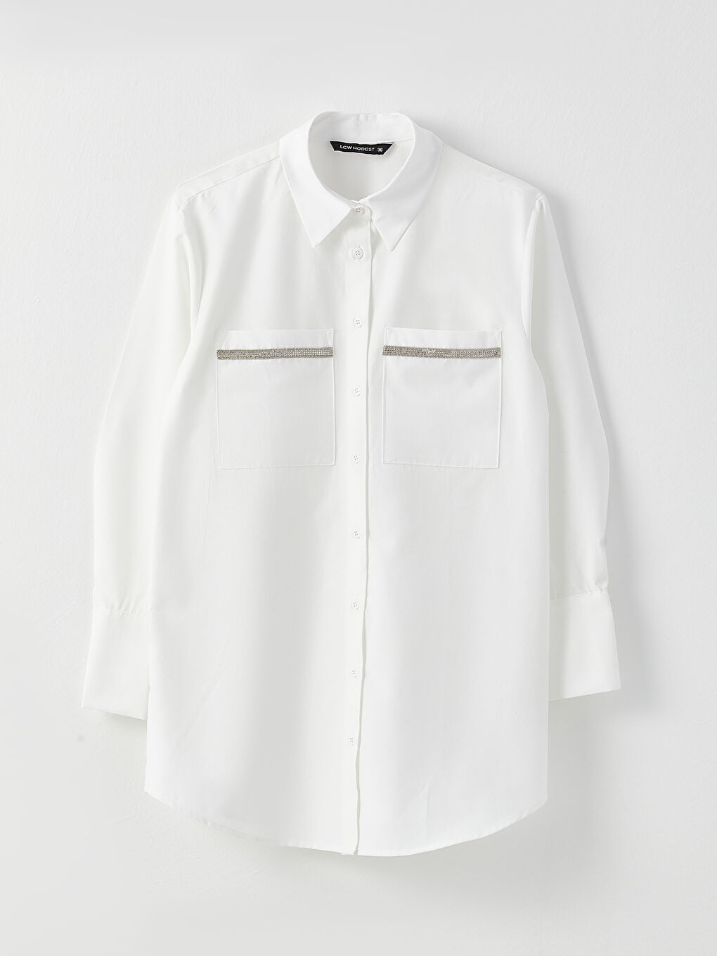 Ekru Düz Uzun Kollu Kadın Gömlek Tunik-7