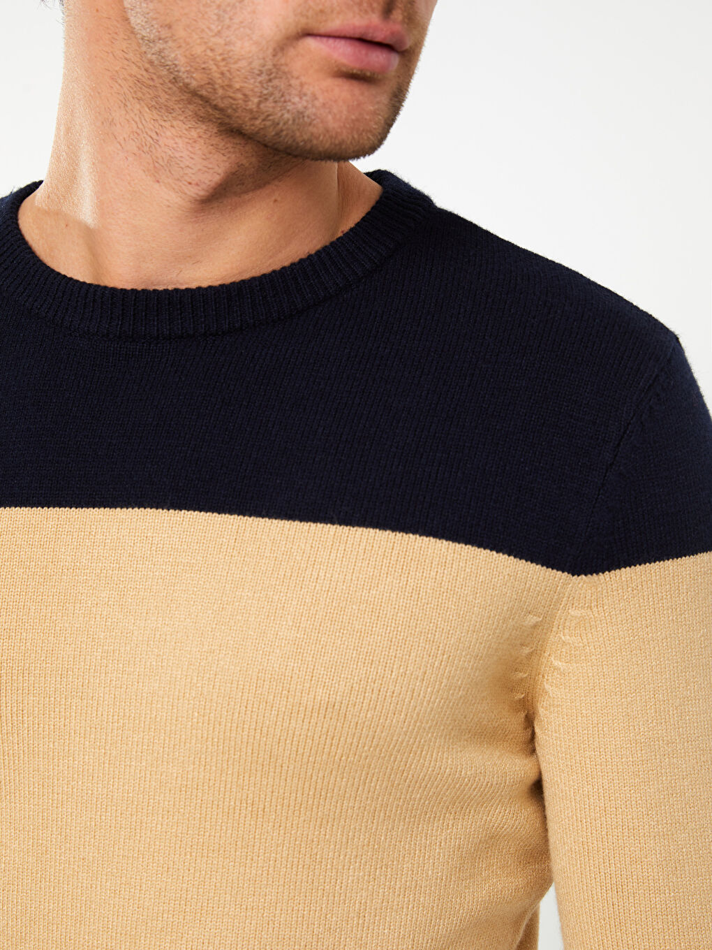 Karışık Bisiklet Yaka Uzun Kollu Renk Bloklu Erkek Triko Kazak-3