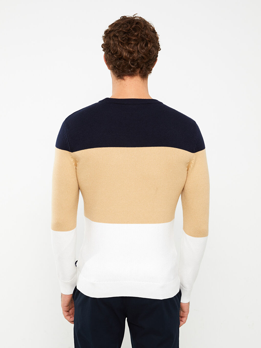 Karışık Bisiklet Yaka Uzun Kollu Renk Bloklu Erkek Triko Kazak-4