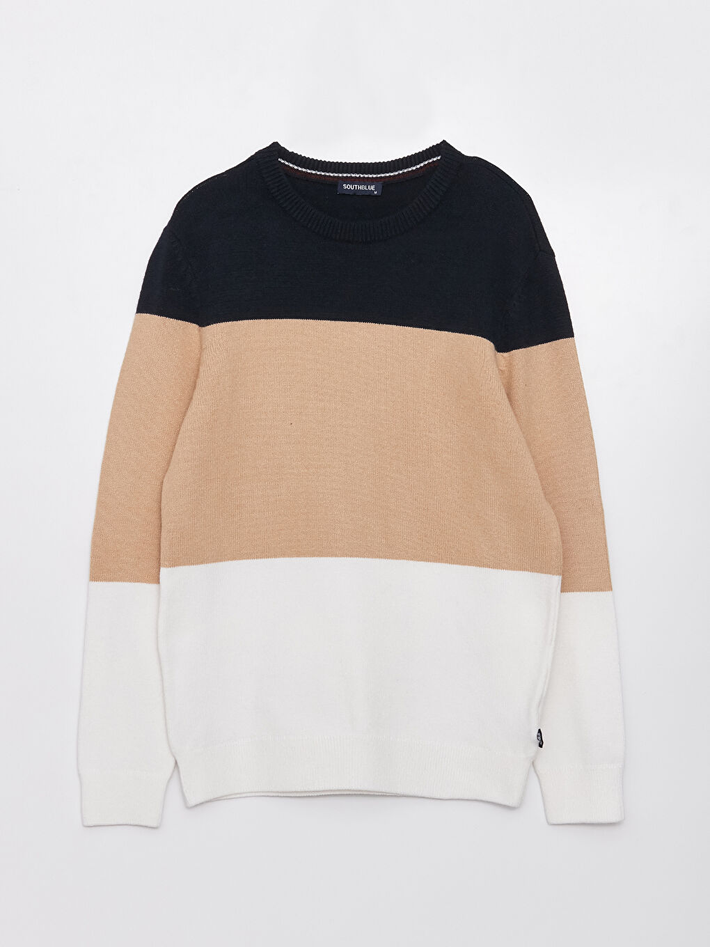 Karışık Bisiklet Yaka Uzun Kollu Renk Bloklu Erkek Triko Kazak-5