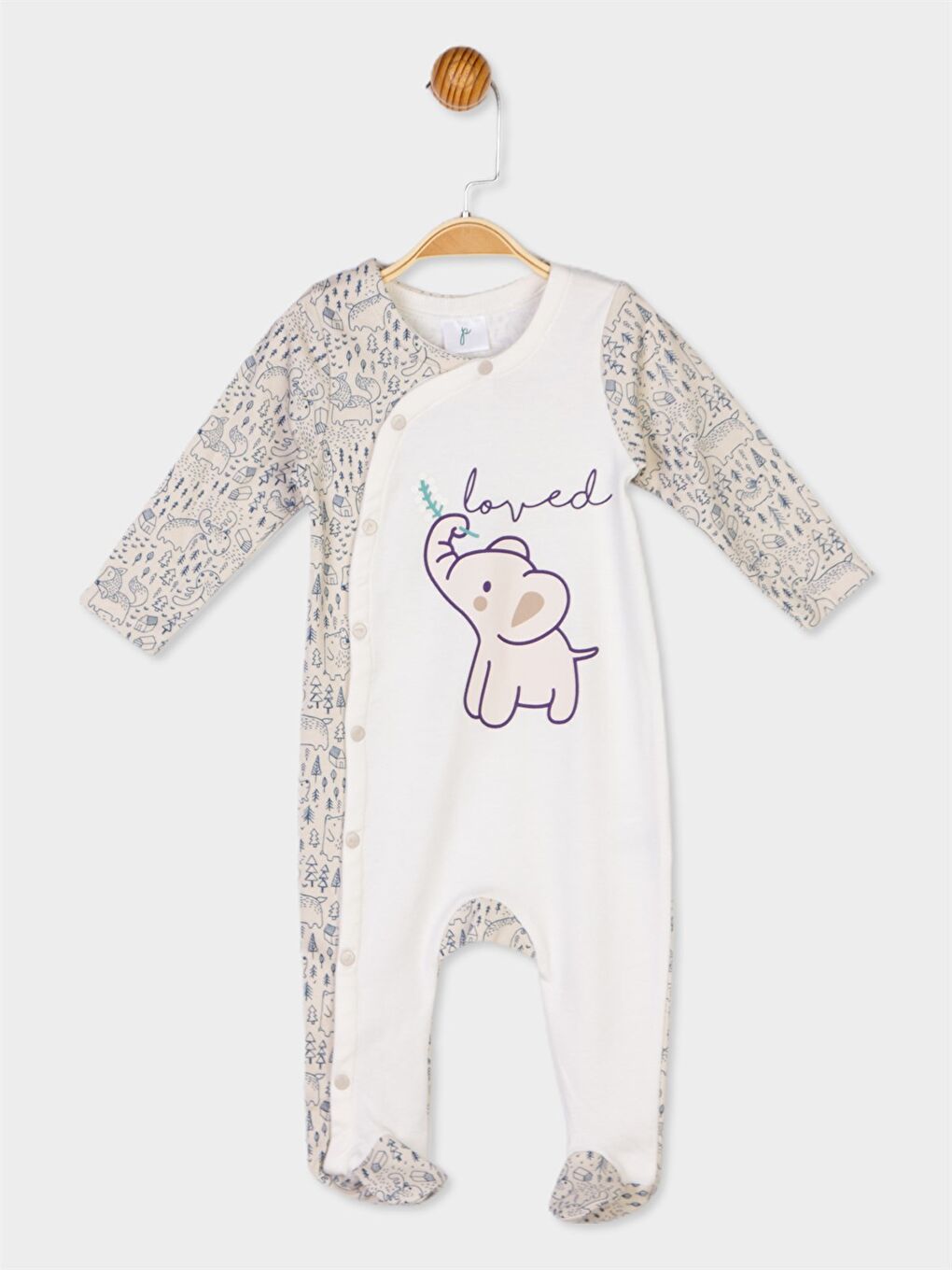 Ekru Bisiklet Yaka Uzun Kollu Erkek Bebek Tulum