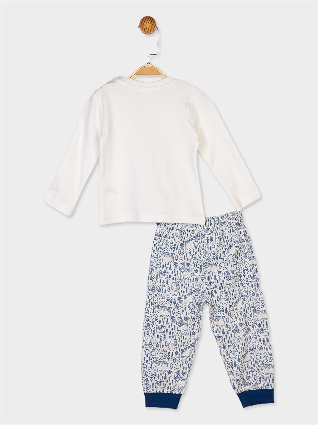 Ekru Bisiklet Yaka Uzun Kollu Erkek Bebek Pijama Takımı-1