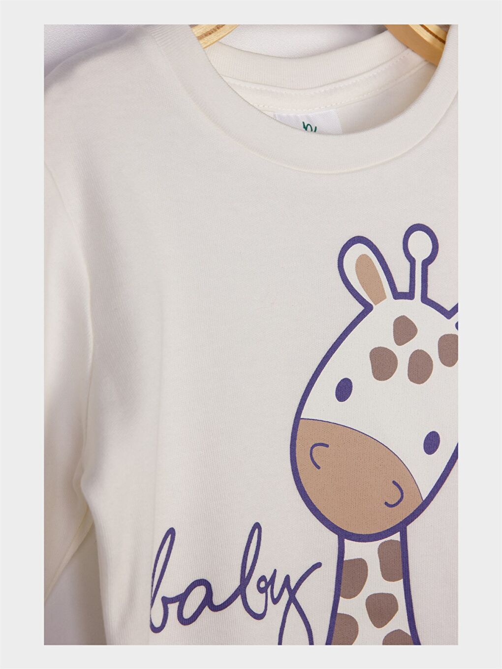 Ekru Bisiklet Yaka Uzun Kollu Erkek Bebek Pijama Takımı-2