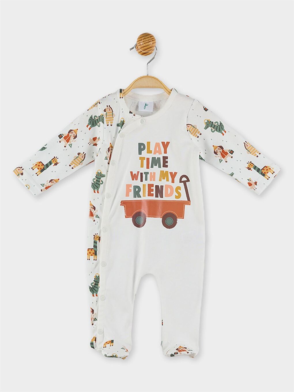 Ekru Bisiklet Yaka Uzun Kollu Erkek Bebek Tulum