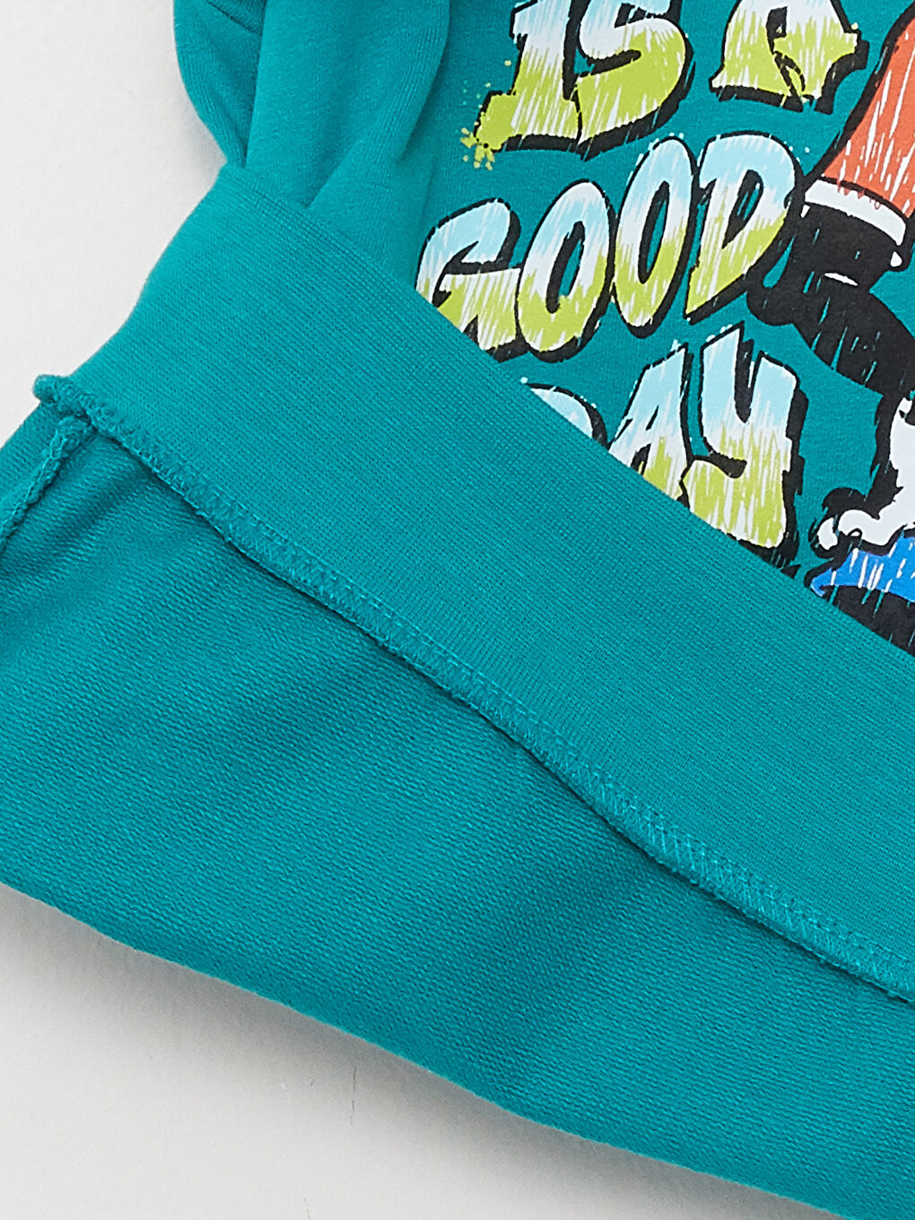 Turkuaz Kapüşonlu Nostaljik Maymun Baskılı Uzun Kollu Erkek Çocuk Sweatshirt-6