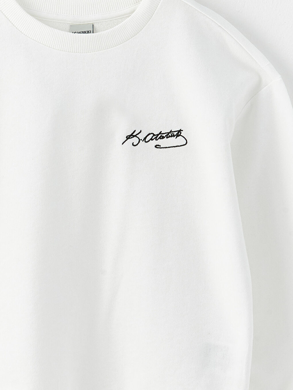Ekru Bisiklet Yaka Atatürk İmza Baskılı Uzun Kollu Kız Çocuk Sweatshirt-2