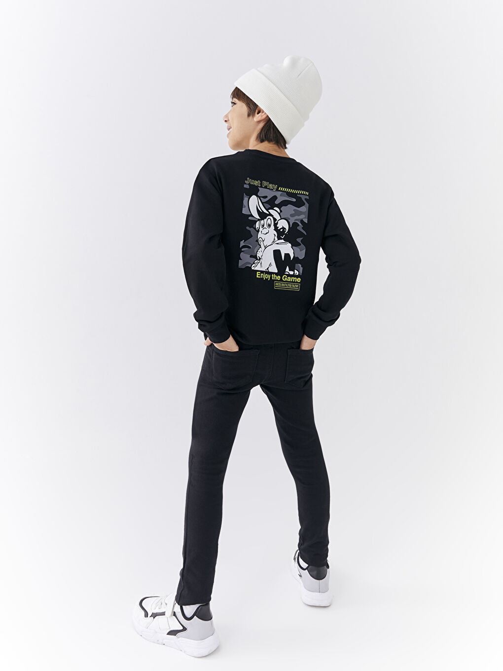 Sweat-shirt Garçon à Manches Longues Imprimé Singe Nostalgique Col Rond-3