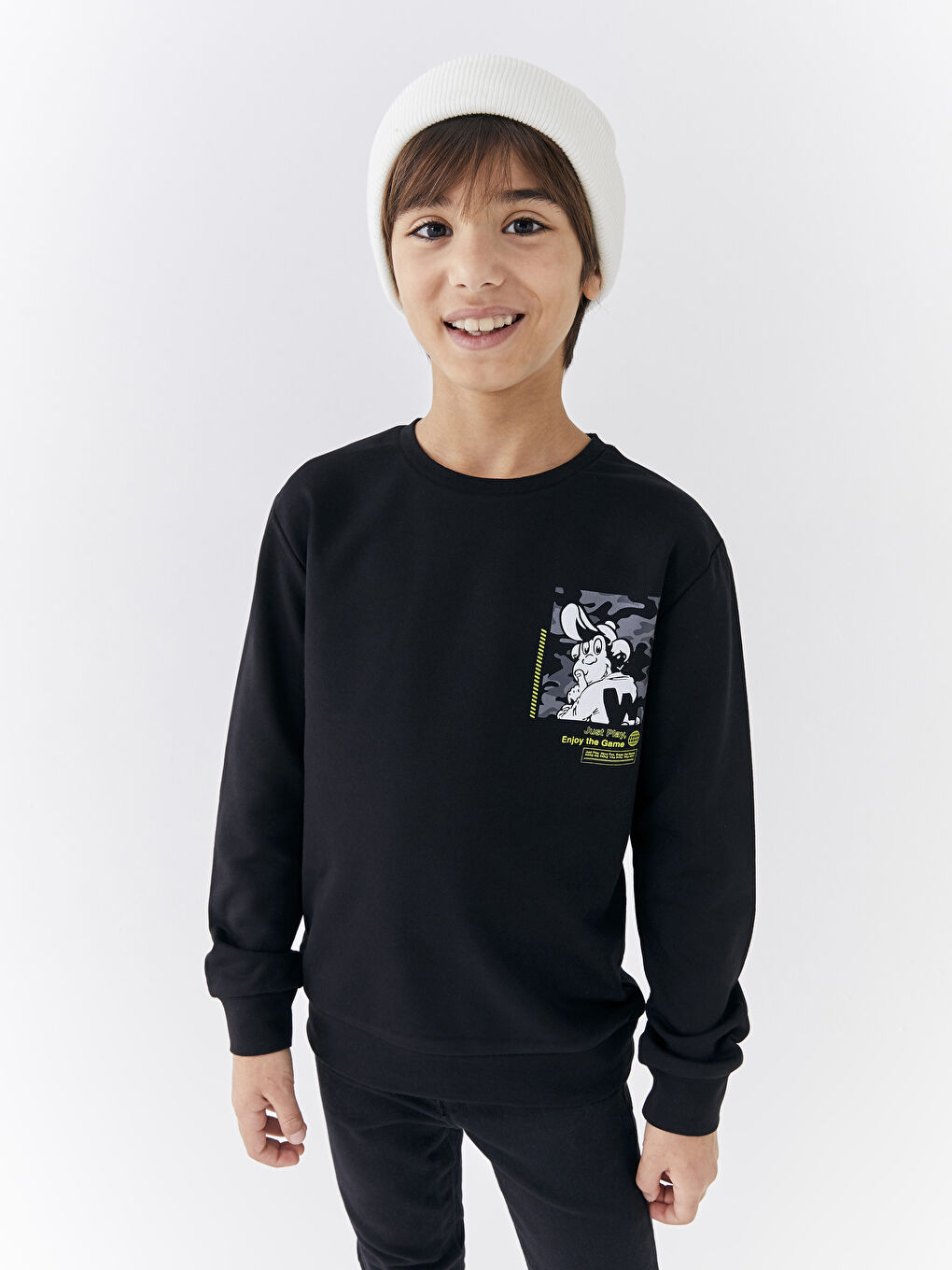 Sweat-shirt Garçon à Manches Longues Imprimé Singe Nostalgique Col Rond-1