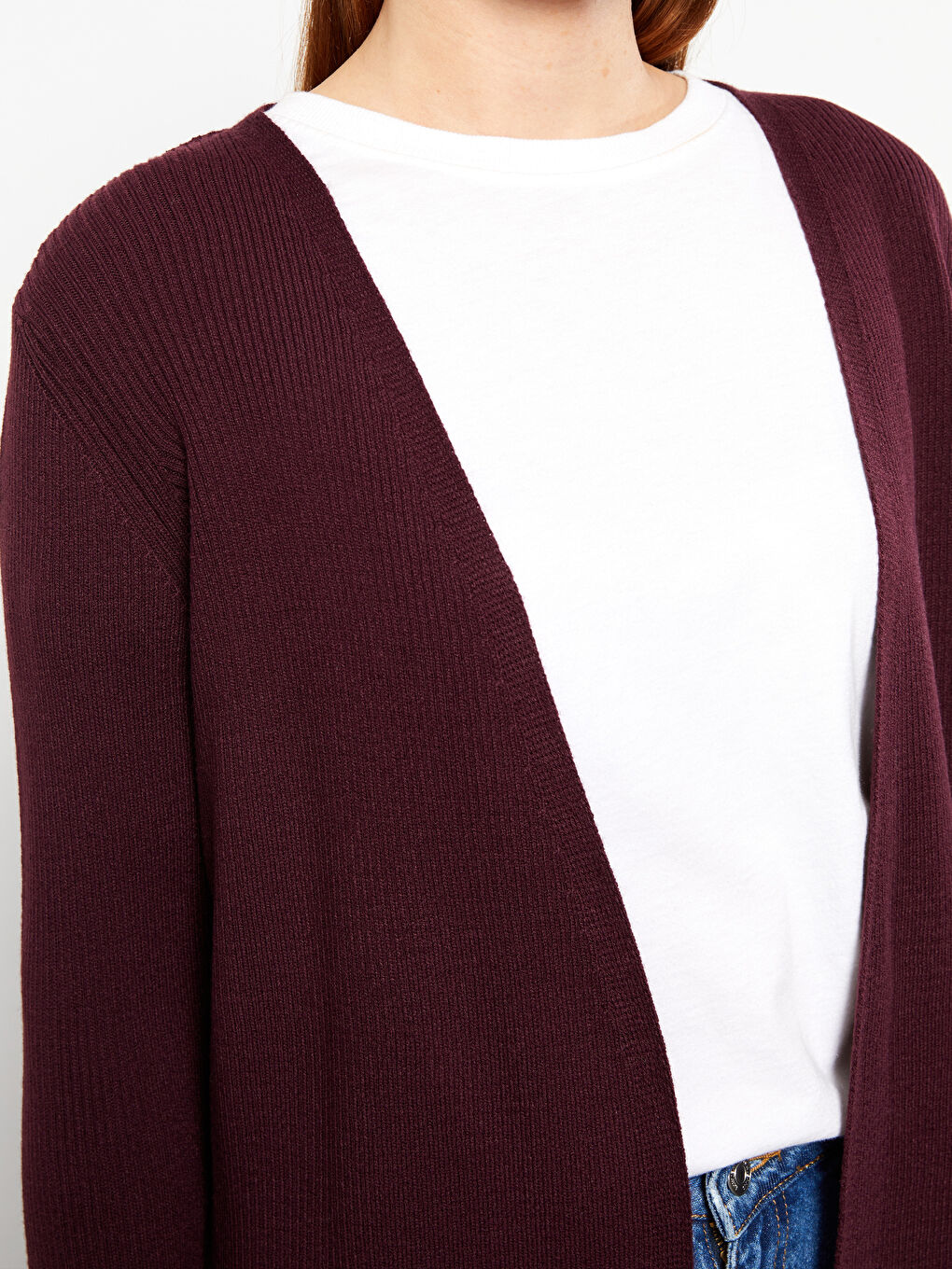 Mor Şal Yaka Düz Uzun Kollu Kadın Triko Hırka-3