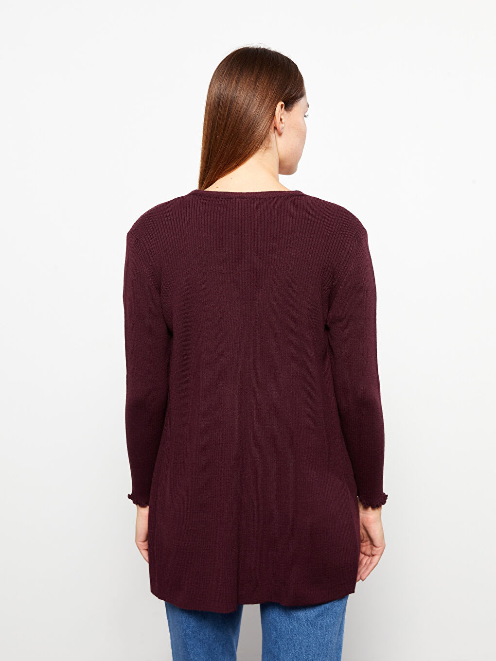 Mor Şal Yaka Düz Uzun Kollu Kadın Triko Hırka-4