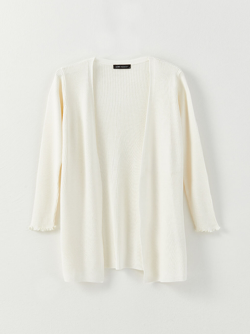 Ekru Şal Yaka Düz Uzun Kollu Kadın Triko Hırka-5