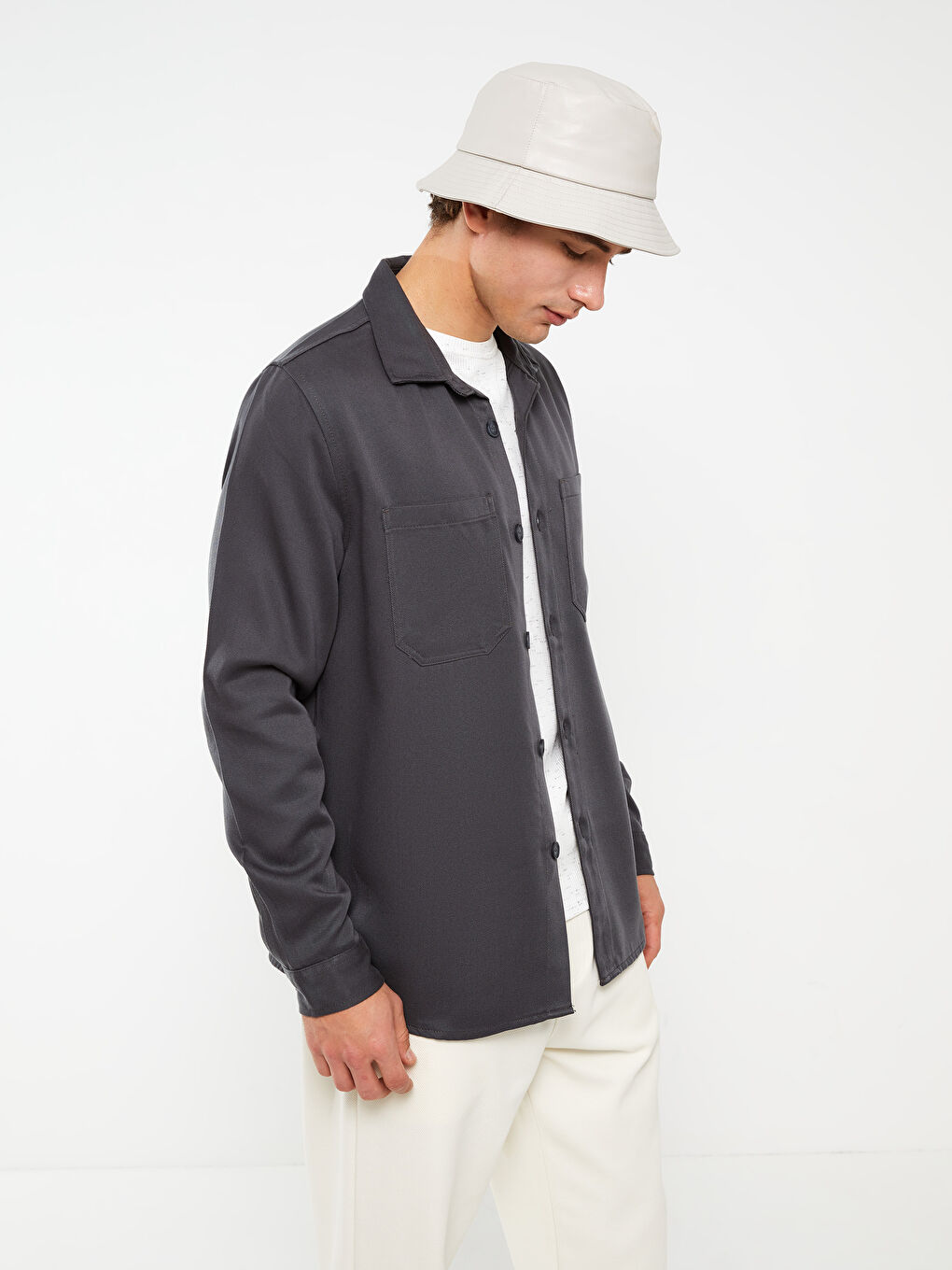 Antrasit Regular Fit Uzun Kollu Erkek Jean Gömlek-1