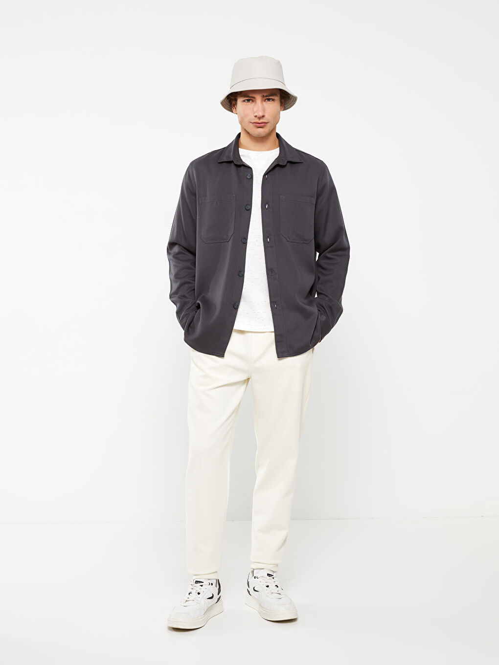 Antrasit Regular Fit Uzun Kollu Erkek Jean Gömlek-2