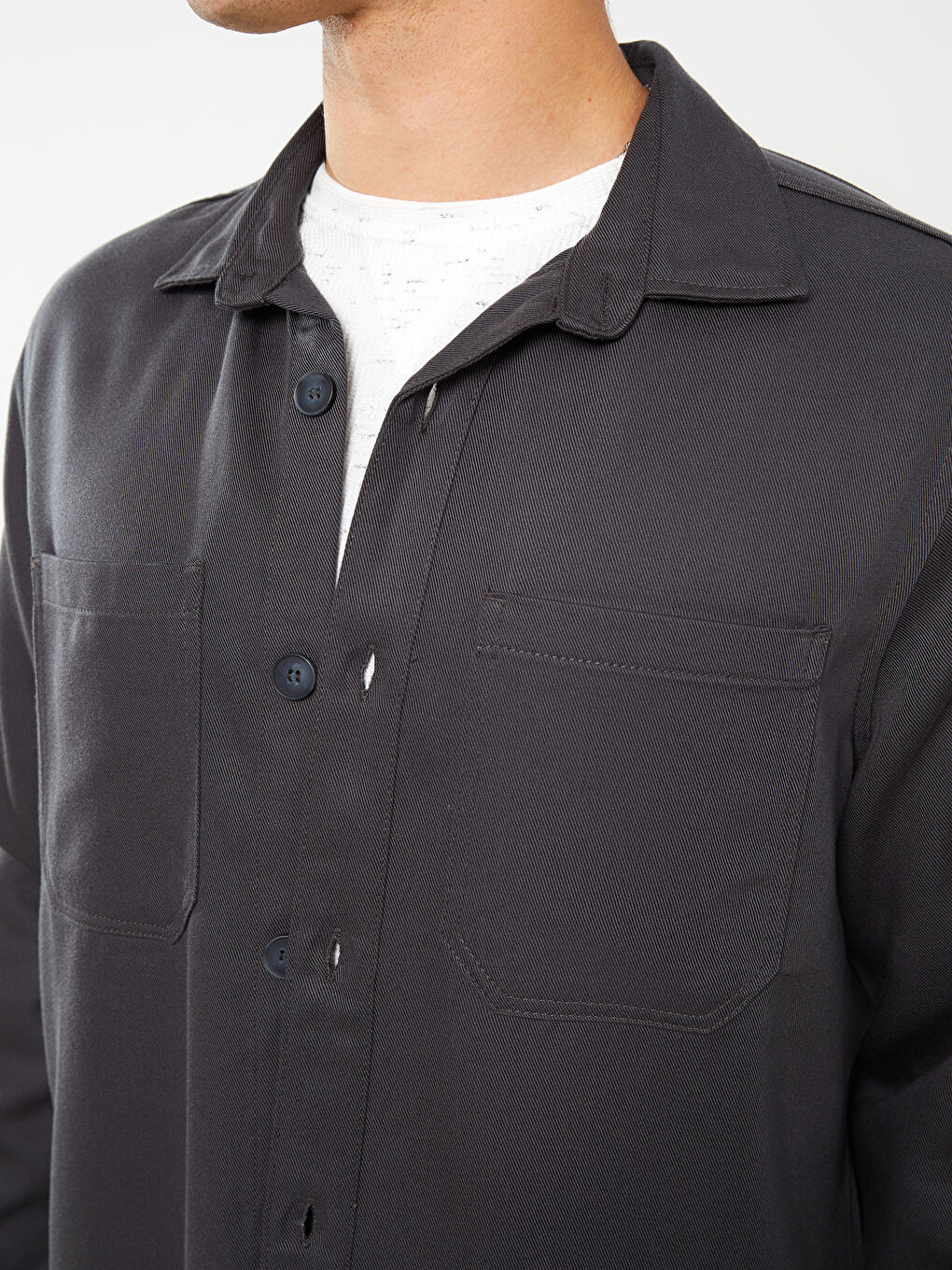 Antrasit Regular Fit Uzun Kollu Erkek Jean Gömlek-3