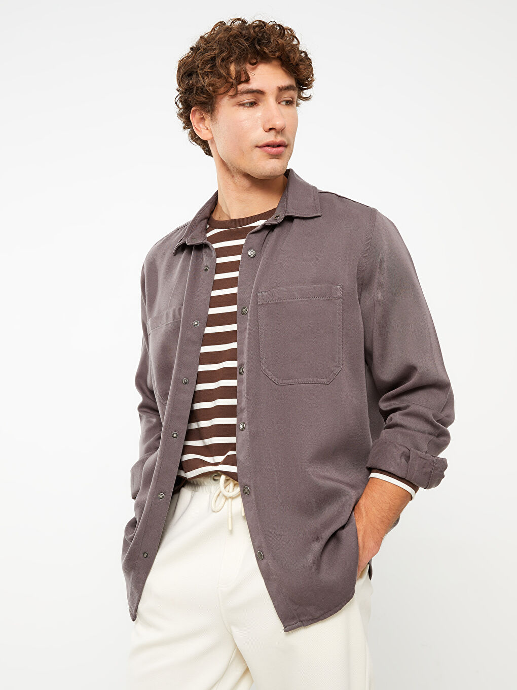 Gri Regular Fit Uzun Kollu Erkek Jean Gömlek