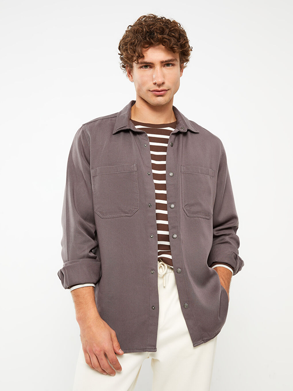 Gri Regular Fit Uzun Kollu Erkek Jean Gömlek-1