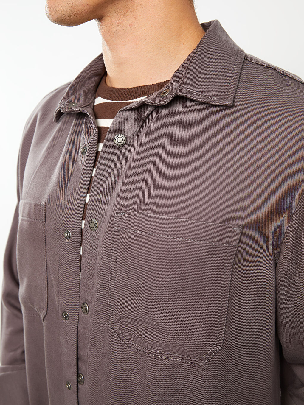 Gri Regular Fit Uzun Kollu Erkek Jean Gömlek-3