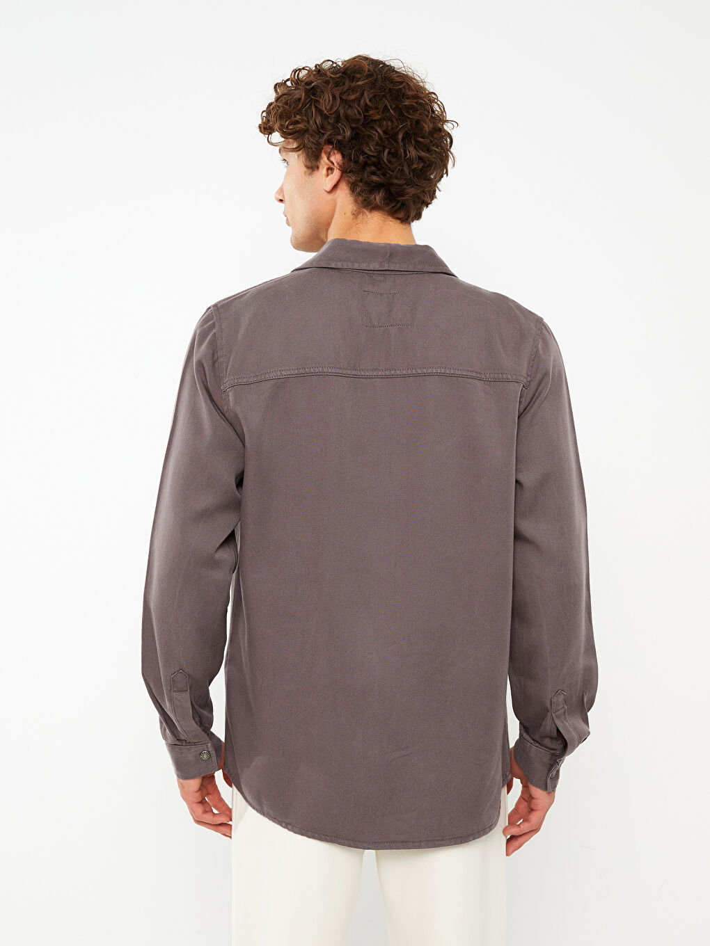 Gri Regular Fit Uzun Kollu Erkek Jean Gömlek-4