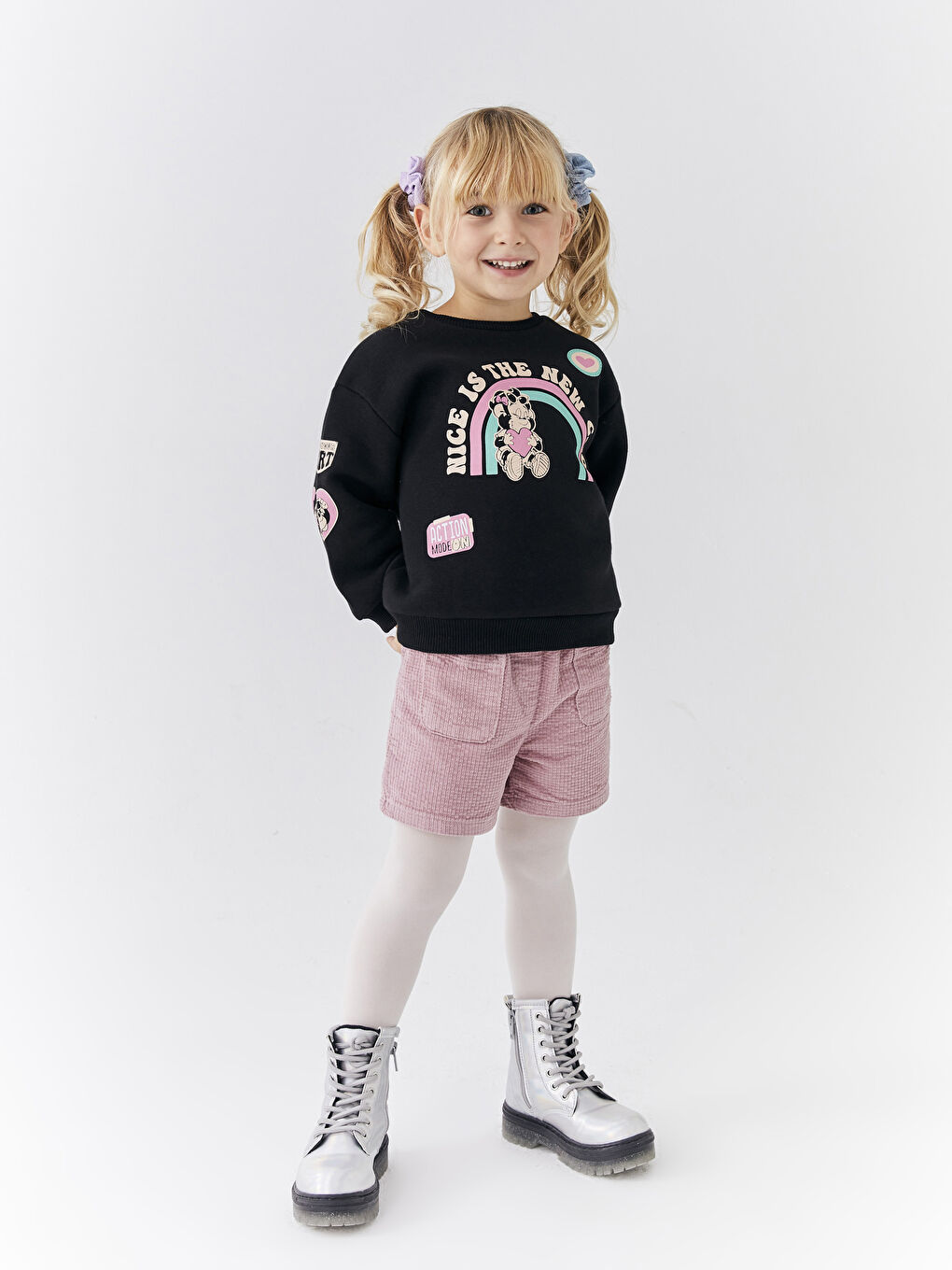 Siyah Bisiklet Yaka Uzun Kollu Nostaljik Maymun Baskılı Kız Bebek Sweatshirt-2